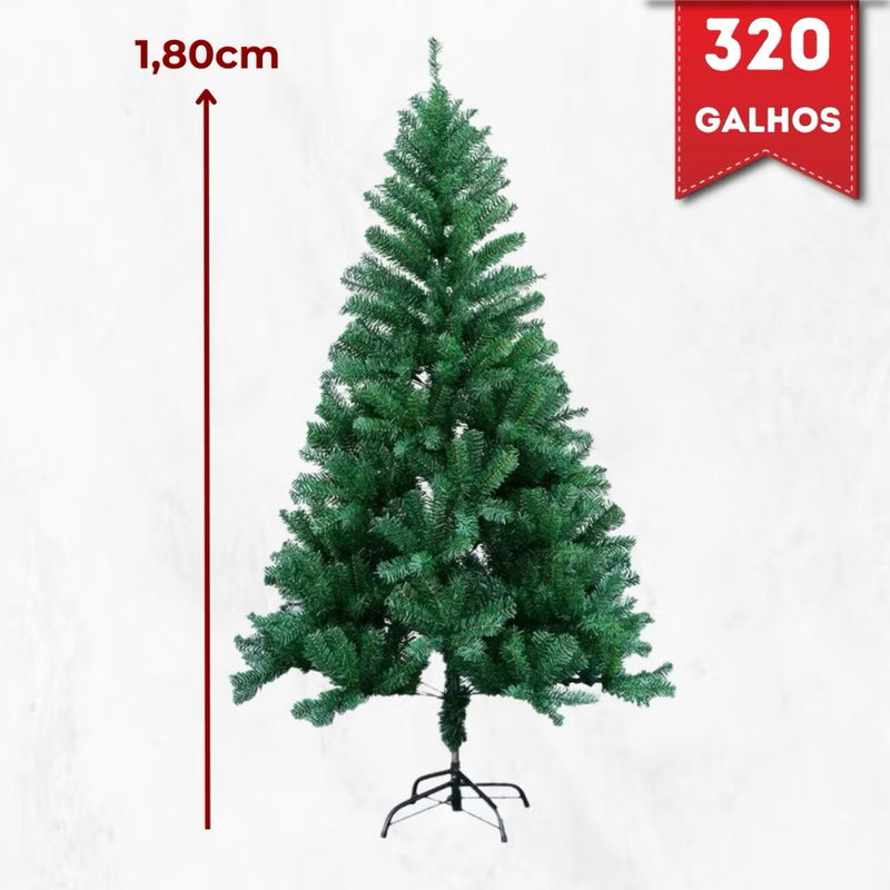 Árvore de Natal 1,80m Pinheiro Verde Tradicional com 320 Galhos - Decoração de Luxo para Natal