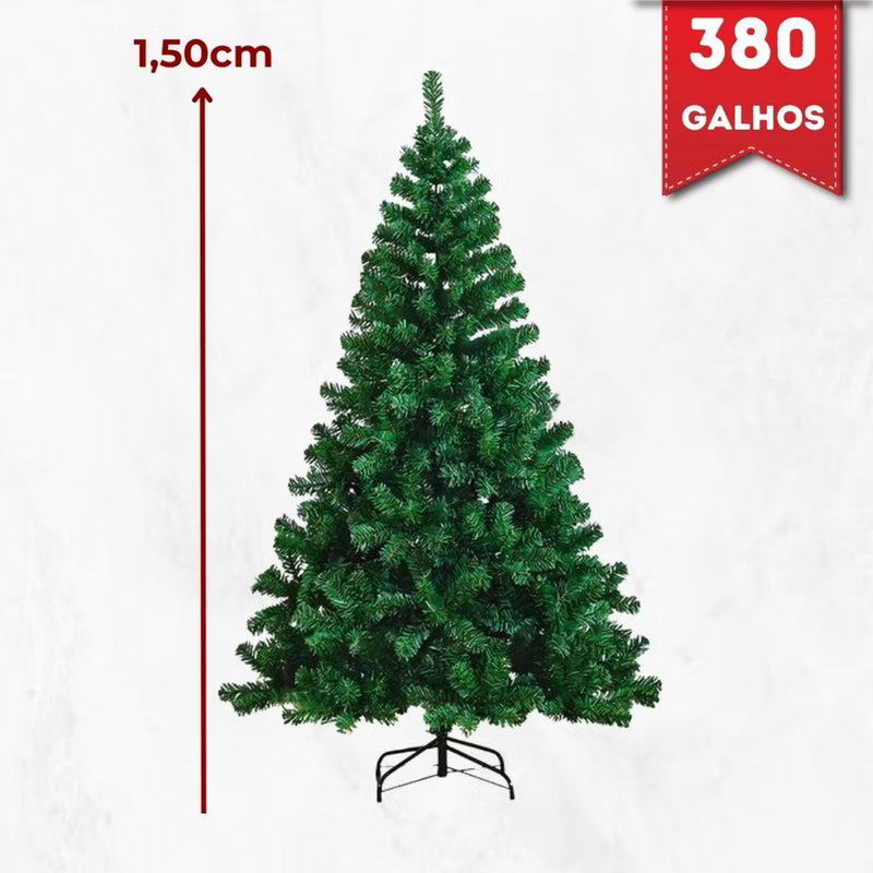 Árvore de Natal 1,50m Pinheiro Verde Tradicional com 380 Galhos - Decoração de Luxo para Natal