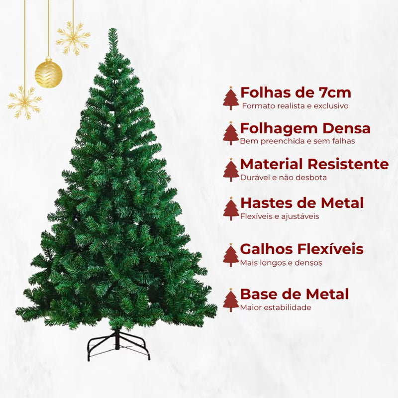 Árvore de Natal 1,50m Pinheiro Verde Tradicional com 200 Galhos - Decoração de Luxo para Natal