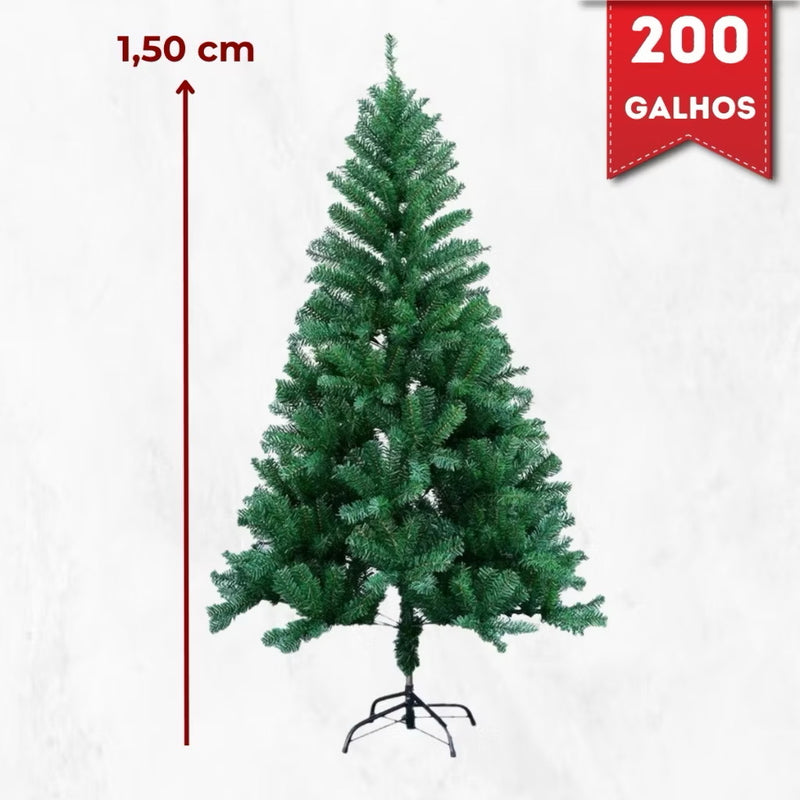 Árvore de Natal 1,50m Pinheiro Verde Tradicional com 200 Galhos - Decoração de Luxo para Natal
