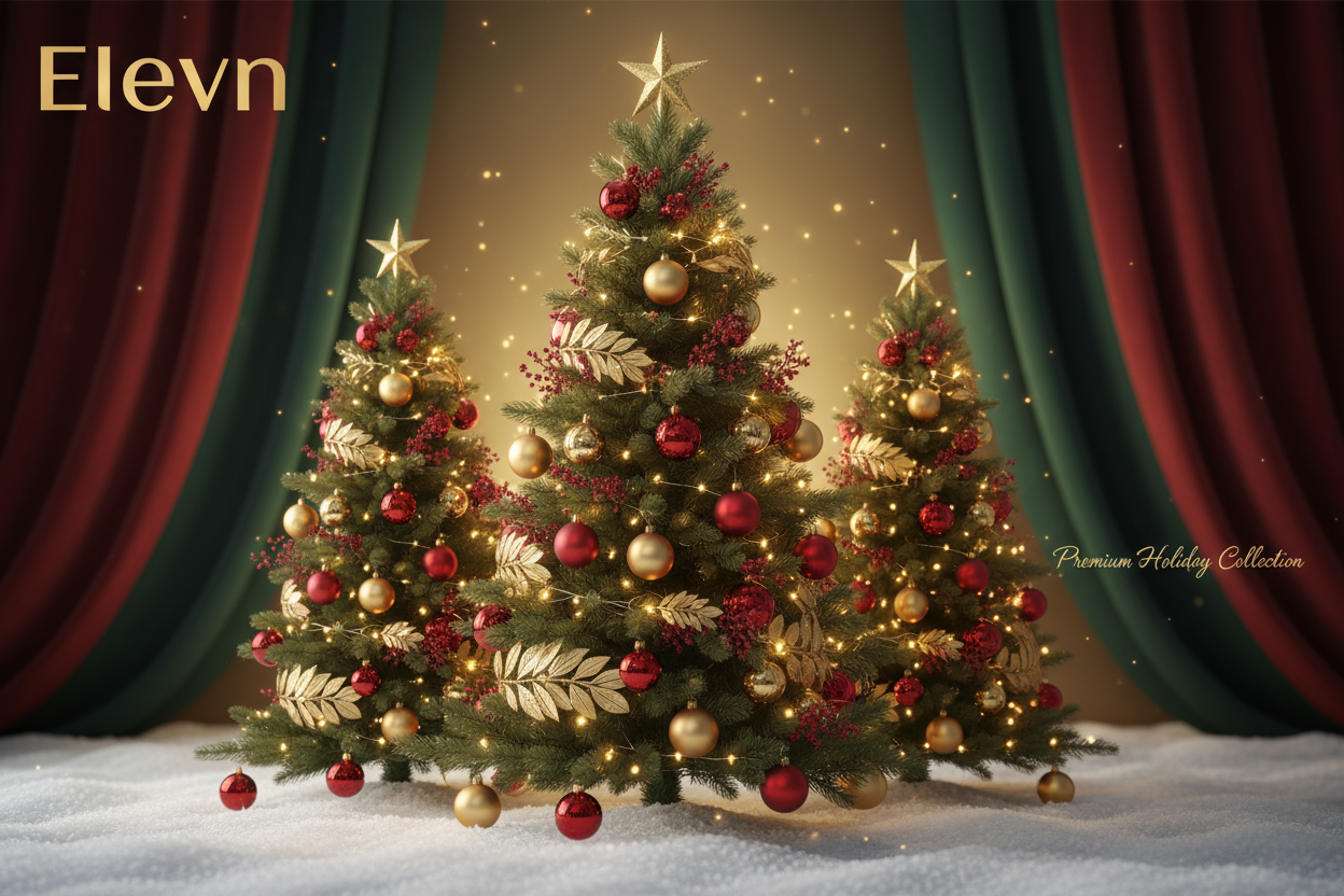 Minha loja vende produtos de Natal arvores decoração, com base nisso quero que vc crie um banner profissional e atrativo coloco a logo da loja Elevn 